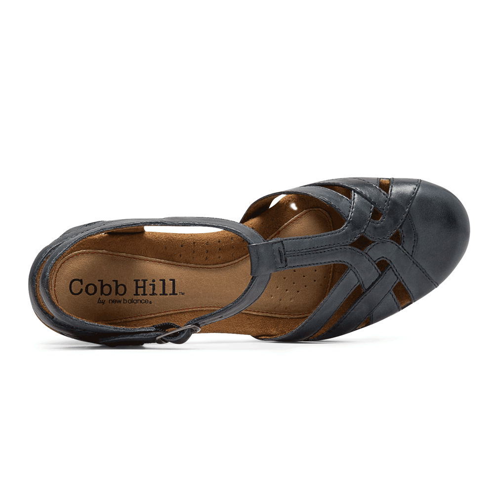 Rockport Singapore Womens Sandals - Cobb Hill Aubrey T-Strap Navy - RD4650978